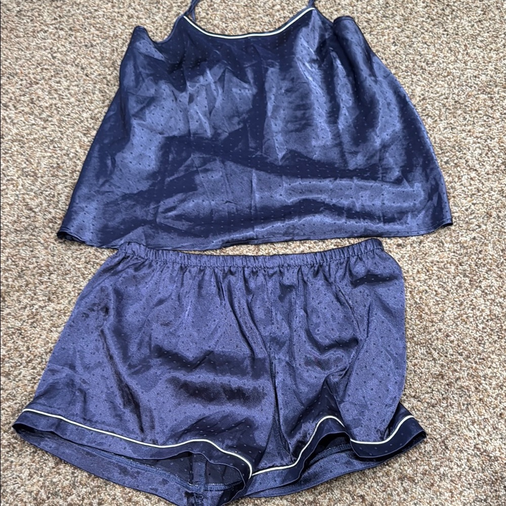 Navy Blue Satin Pajama Set